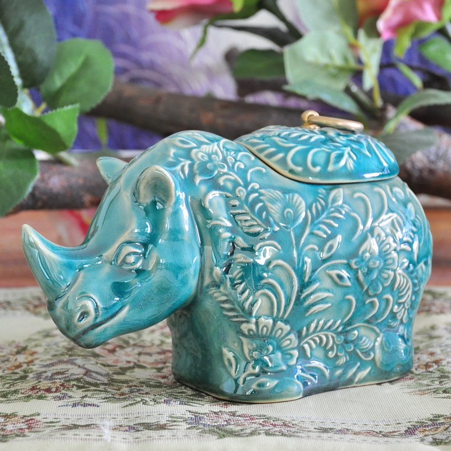 Ƽ ߻ ڱ ڻԼ Ի  ׾Ƹ  ڱ   ǰ   ׼/Vintage Abstract Porcelain Rhinoceros Figurine Storage Jar Ornamental Ceramics Arranger House